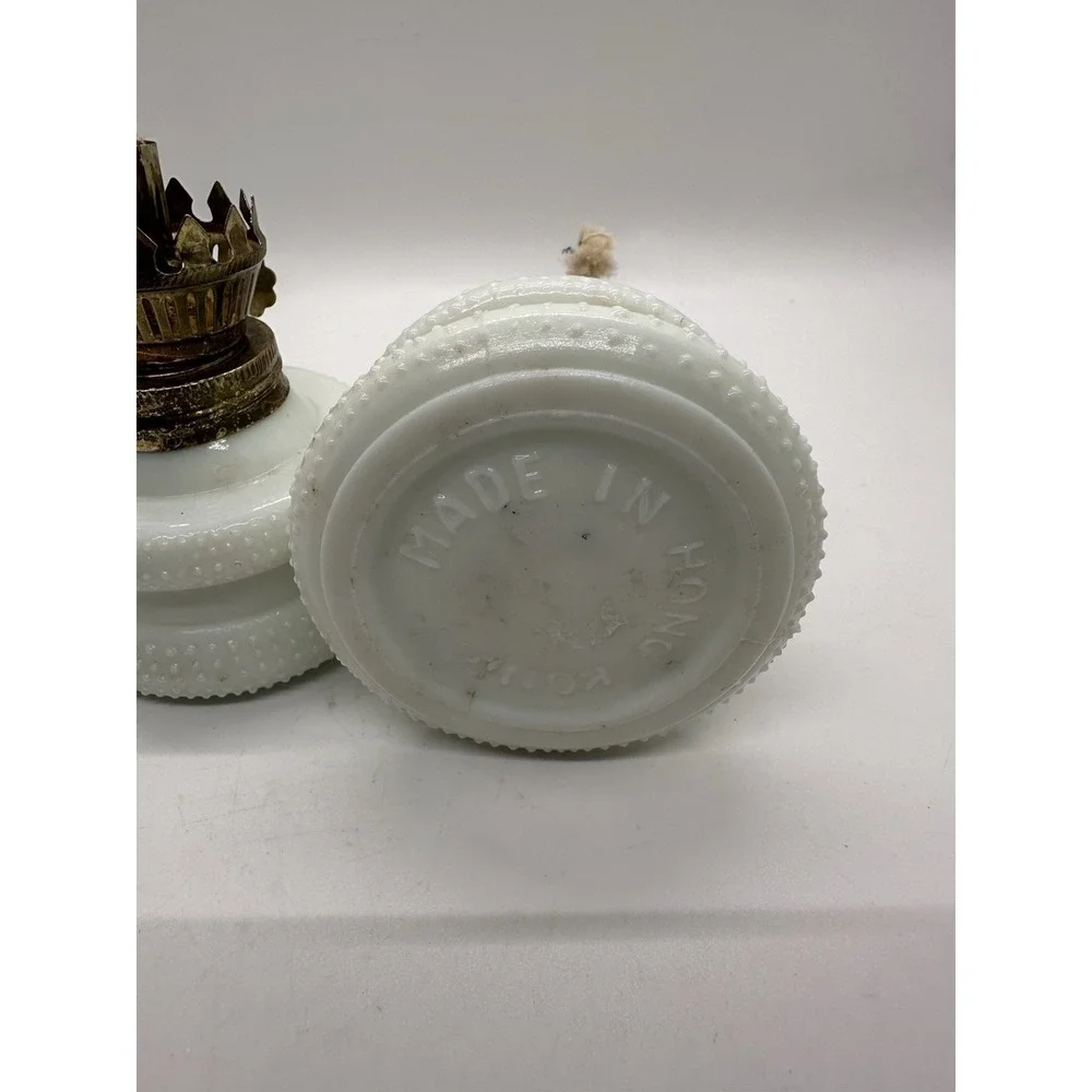Vintage Hobnail Milk Glass Oil Lamps Pair Christmas Pinecone Decor Hong‎ Kong